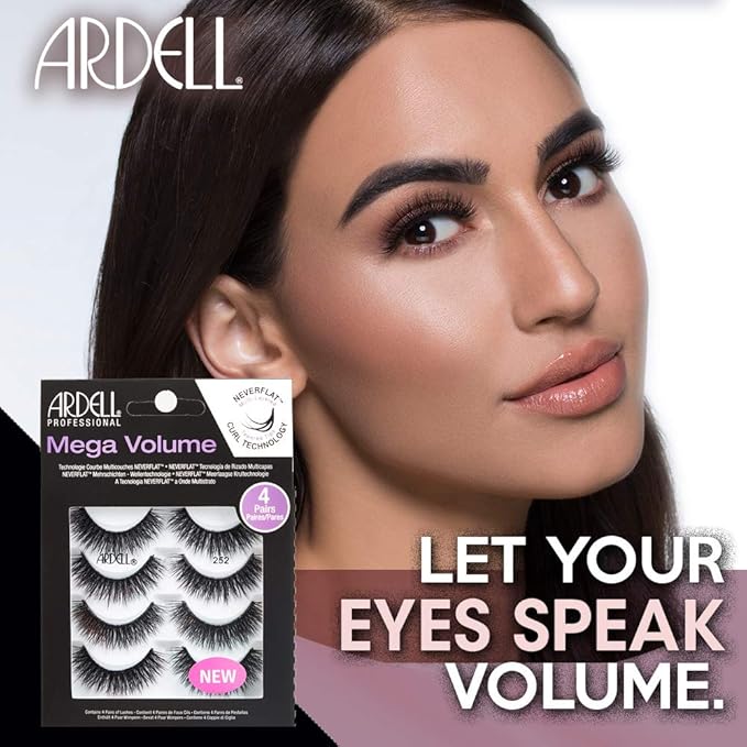 Ardell Natural Look Mega Volume, 252 - Full Volume, Long-Lasting Fake Lashes for Flawless Look, 4 Pairs