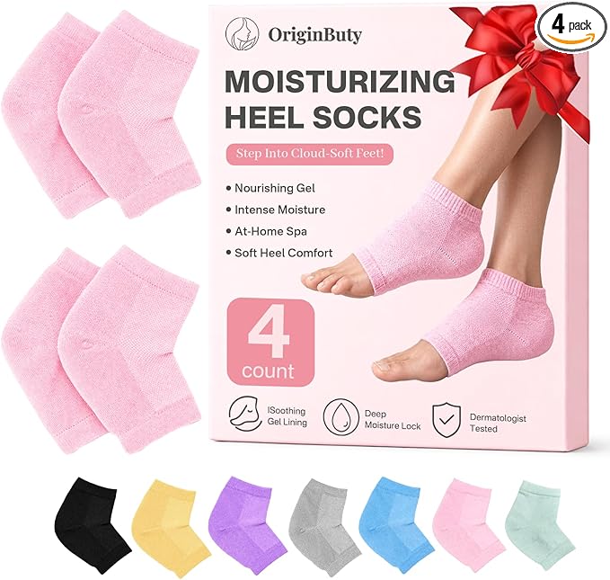 Moisturizing Socks, 100% Cotton Heel Socks for Dry Cracked Feet Women, Cracked Heel Treatment Silicone Heel Socks, Breathable Hydrating Gel Heel Protectors for Repair, Spa & Daily Use, 2 Pairs, Pink