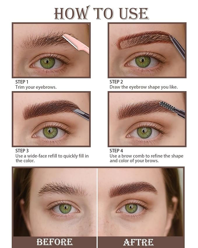 6 Pack Light Brown Eye Brow Pencil, Waterproof Eyebrow Pencils for Women- Dual-Ended with Spoolie Brush and Triangular Tip for Easy Defining, Natural Fill, Long-Lasting Brows, Sweatproof