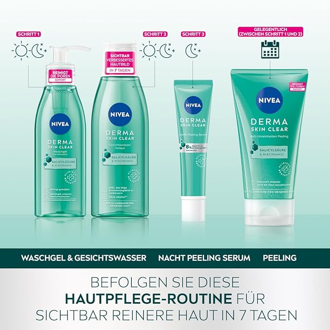 NIVEA Derma Skin Clear Facial Cleansing Gel 150 ml (5.07 fl oz) – Daily Purifying Face Wash with Salicylic Acid, Niacinamide & Sea Salt – For Oily & Blemish-Prone Skin