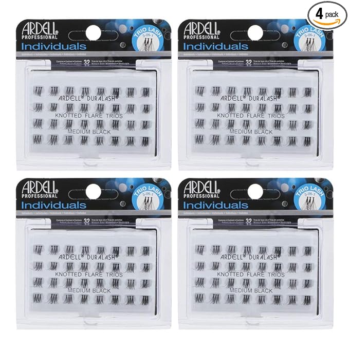 Ardell False Eyelashes Individual Lashes Trios Medium Black, Reusable DIY Lash Clusters, Eyelash Extensions, 4 Pack
