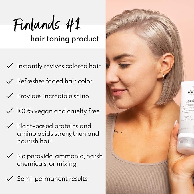 FOUR REASONS Color Mask, Silver (27 Colors) – Hair Gloss & Color Depositing Conditioner – Semi Permanent Hair Toner for Color-Treated Hair Color For Women – Vegan & Cruelty-Free – 6.76 fl oz