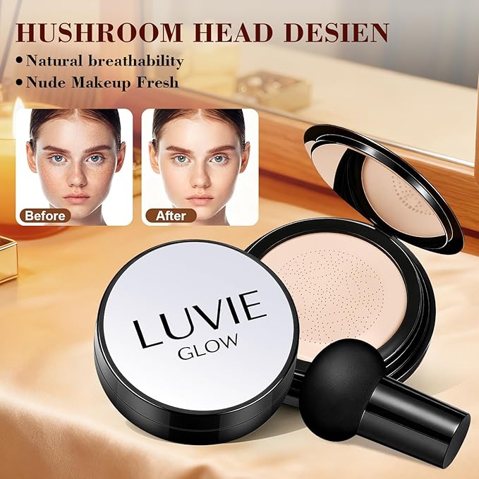 Ideal for Light/Medium Complexions-Hush Makeup Foundation, Mushroom Head Air Cushion CC Cream - BB Cream Foundation for Older Women (Dark brown)