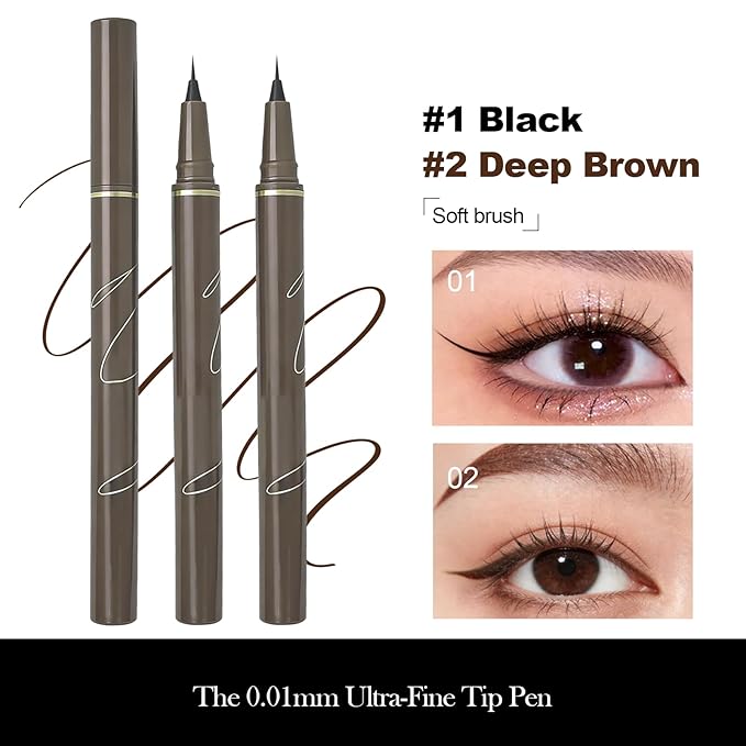Ultra Fine Liquid Eyeliner Pencils- Slim Felt Tip for Precise Eye Lines, Waterproof, Smudge Proof & Quick-Drying, Winged Liner and Inner Corner. Long Lasting All Day Makeup, Smooth & Lightweight.