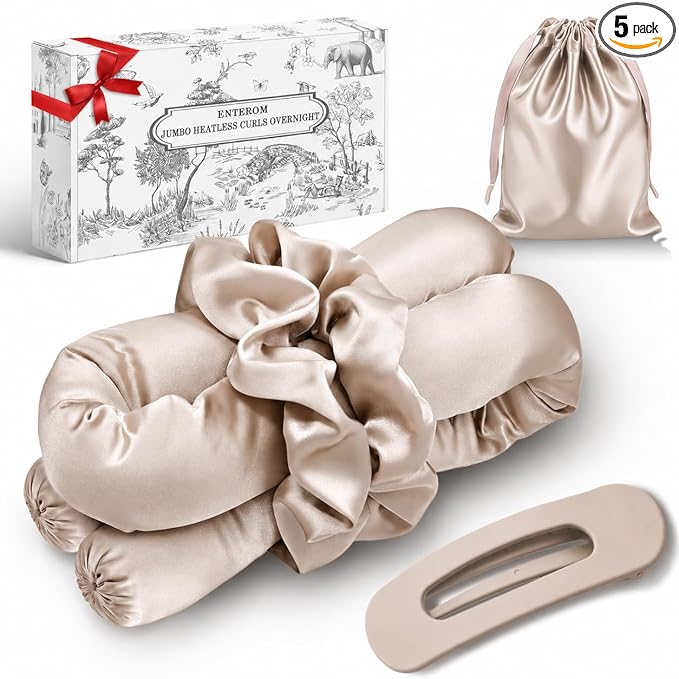 EnteromMuse Jumbo Heatless Curls Overnight Heatless Hair Curler – Oversized Heatless Curling Rod, No Heat Damage Hair Curler for Voluminous Curls, Rollers & Curls Set with Satin Fabric(Beige, Jumbo)