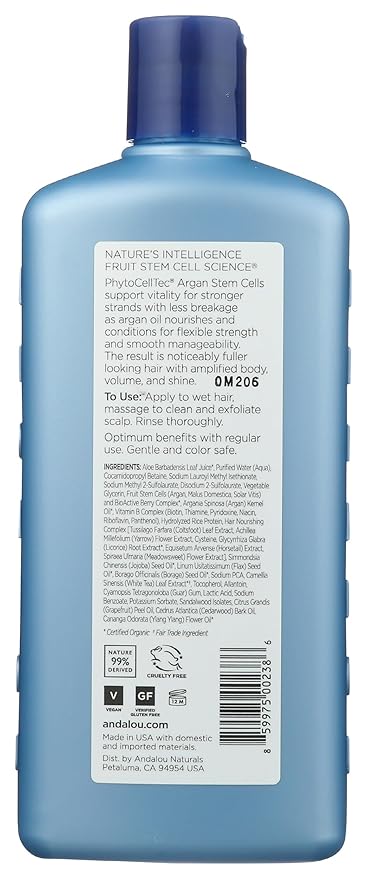 Andalou Naturals Argan Stem Cell Age Defying Shampoo, Strengthening Hair Care for Thinning, Dull or Weak Hair, Helps Revitalize & Strengthen for Fuller, Healthier-Looking Hair, 11.5 Ounce