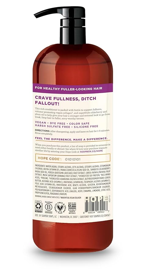 Soapbox Biotin & Super Fruit Conditioner, Leaves Hair Volumized & Strong - Clean Ingredients Free of Harsh Chemicals, Sulfates, Parabens & Silicones - Volumizing Conditioner for Hair, 33.8oz Liter