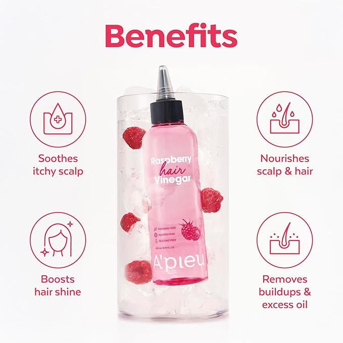 A'PIEU Raspberry Hair Vinegar Rinse & Mist Set - Vinegar for Scalp Treatment & Detox, Refreshing | Hair Perfume Spray for Smooth, Shiny, Frizz-Free | Korean Haircare (6.76 Fl oz / 3.55 fl oz)