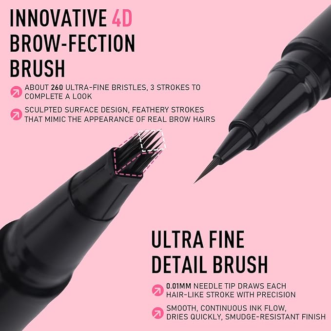 SUSIKEKI Dual Ended Microblading Eyebrow Pen - 2 in 1 Liquid Eyebrow Pencil with Brow-Fection Angled Brush & Precise Detail Brush-Tip, Shapes & Fills HairLike Looking Brows, Lasts All-Day, Soft Black
