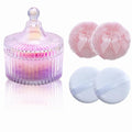 5 Pieces Large Body Powder Puff and Powder Container, Crystal Case for Dust Puff, Powder applicator with Box for Face and Body (Glitter, Yurt)