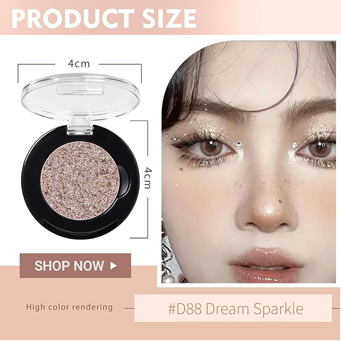 Refillable Eyeshadow Palette - Matte/Glitter/Duo-Chrome Pressed Powder & Cream Formula, Neutral/Shimmer/Smokey Multichrome, Travel-Friendly Iron Pan Refills (Glitter, D88)