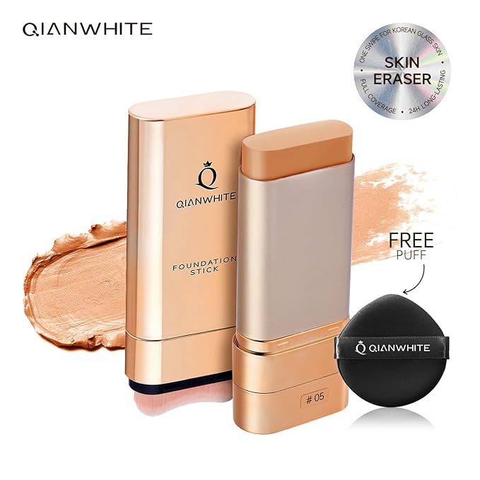 Korean Foundation Stick for Mature Skin, Waterproof Natural Nude Full Coverage Foundation Makeup Concealer, Double Head Foundations Make Up Sticks with Brush for All Skin (#05 CHOCOLATE)