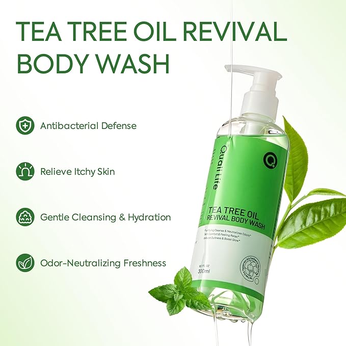 Tea Tree Body Wash, Natural Tea Tree Oil Body Cleanser for Antibacterial, Odor-Control & Itchy Skin Relief, Gentle and Refreshing Body Wash for Men and Women, 10.1 Fl Oz
