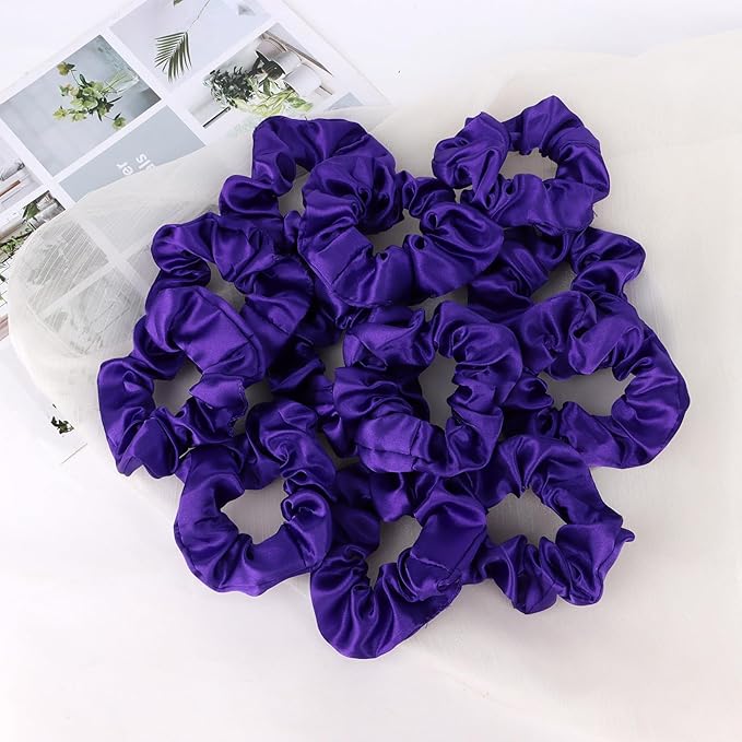 Silk Satin Scrunchies for Women Girls 12 PCS Hot Purple Hair Scrunchies Silk Satin Hair Ties for Thick Hair Bulk Hair Ties Hair Accessories