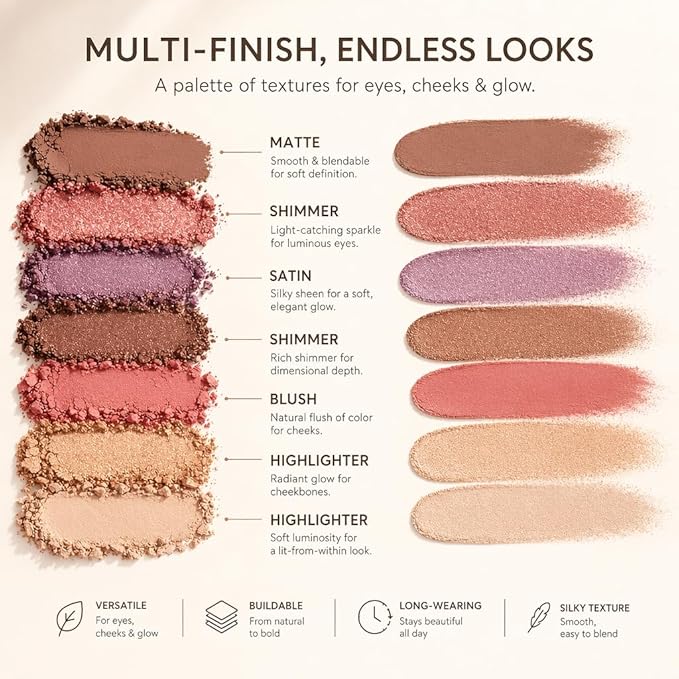9 Colors Baked Makeup Palette, All in One Eyeshadow, Blush, Highlighter and Bronzer, Neutral Warm Tones, Natural Finish, Travel-Friendly Compact (White)
