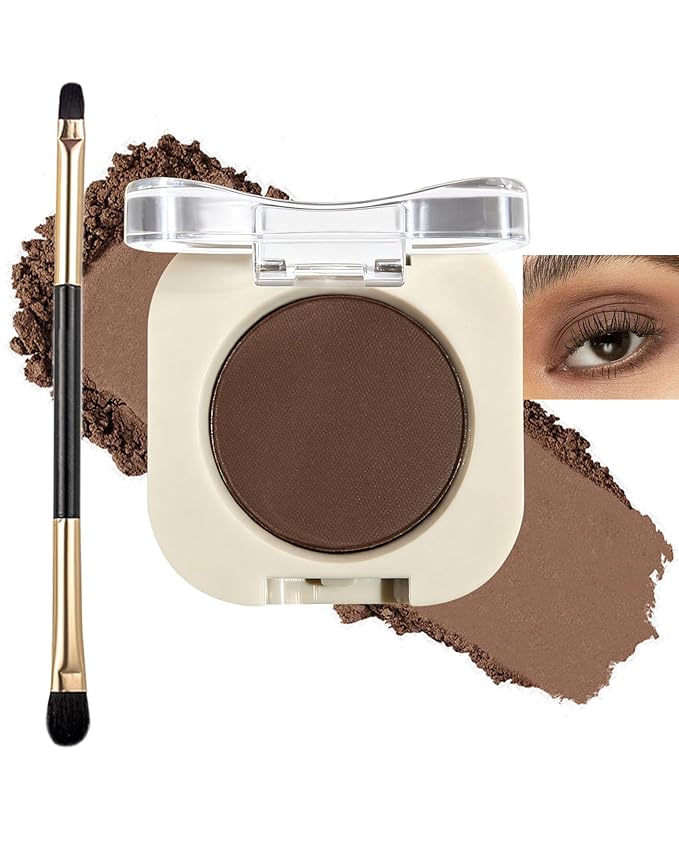 Single Nude Eyeshadow Palette Matte Dark Brown,Smooth Velvet Pressed Powder Eye Shadow &Eyebrow,Longwear High Pigment Mini Monochrome Eyeshadow Lightweight Blendable Formula Women Daily Makeup-04