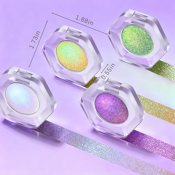 Noerrors Yellow Green Holographic Duochrome Glitter Eyeshadow, Multichrome Rich Color Shimmer Metallic Eyeshadow for Blue Green Eyes, Satin Shiny Iridescent Mermaid Eye Makeup Palette Rave Accessories