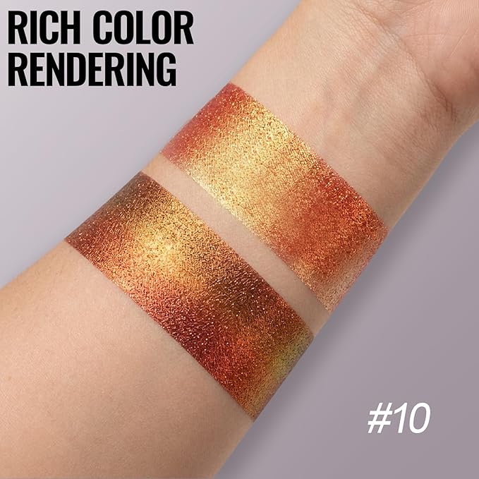 Erinde Orange Red Gold Duochrome Glitter Eyeshadow Palette, Holographic Rich Color Multichrome Shimmer Eye Shadow, Color Shift Sparkle Inner Corner Eye Highlighter Makeup for Rave Festival Concert, 10