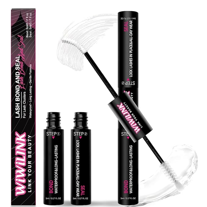 Lash Cluster Glue Lash Bond and Seal Waterproof, White Eyelash Glue for Eyelash Clusters Long-Lasting Eyelash Adhesive at Home（5ml+5ml）
