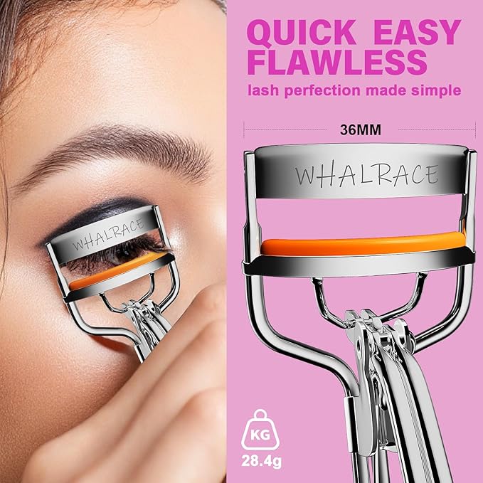 Eye Lash Curler with 6 Extra Replacement Pads, Whalrce Great Curling Effect Premium Lash Curler, Comfortable to Grip -Orange Purple Silver