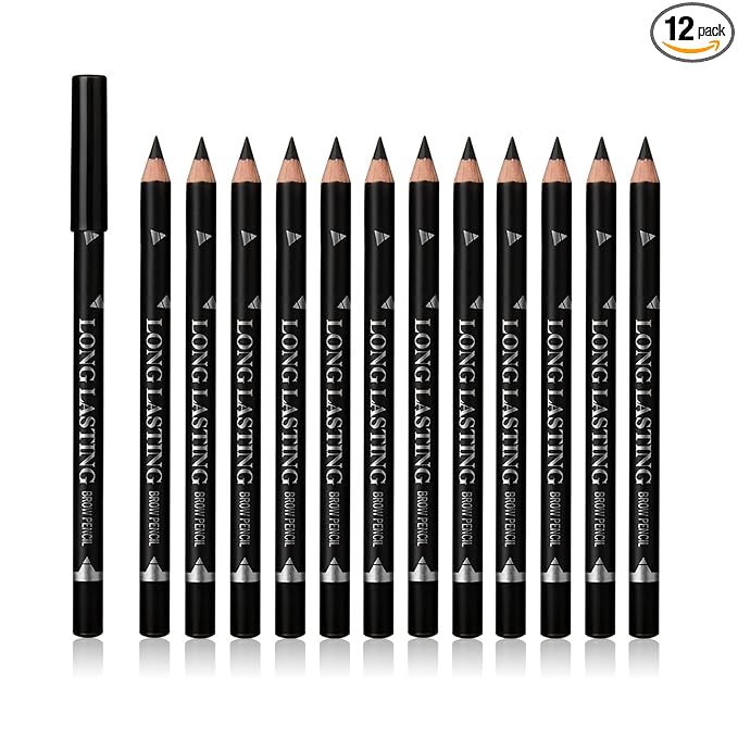 12 Pcs Black Eyebrow Pencil Eyeliner Set, Waterproof Eye Brow Pencil, Easy to Color, Long Lasting Eye Liner Gel Pen, Women Professional Eye-Makeup Pencil