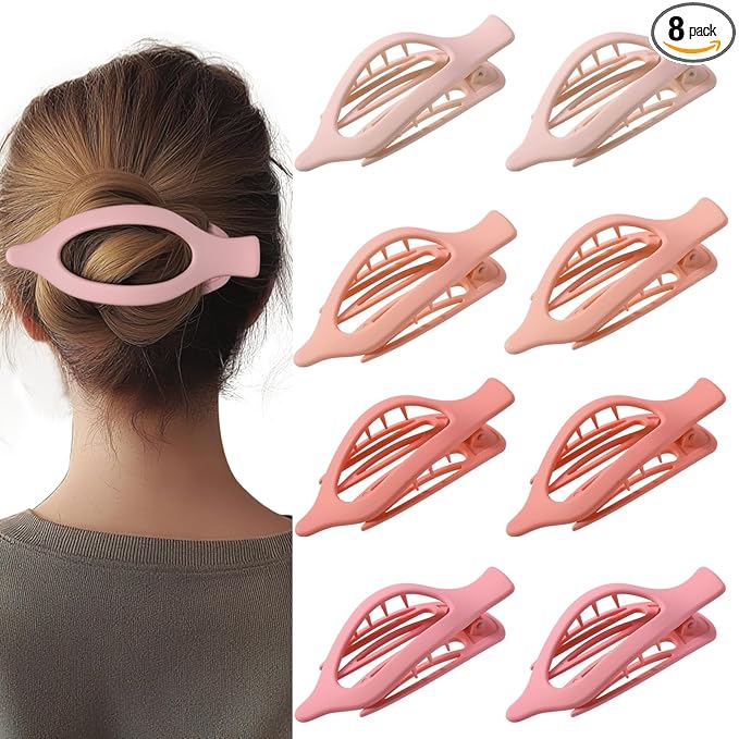 8 Pack Pastel Pink Flat Hair Clips – Cute Matte Gradient Claw Clips for Girls & Women, Strong Hold No-Slip Barrettes for Thick or Thin Hair, Aesthetic Soft Girl Style Accessories