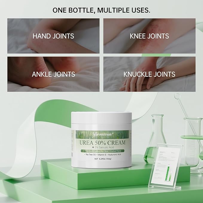 Urea Cream 50 Percent Feet Maximum Strength with Hyaluronic for Dry Skin Cracked Heels Callus Remover