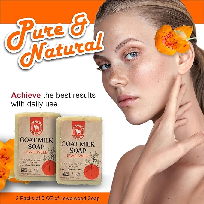 Honey Sweetie Acres 2-Pack Jewelweed Goat Milk Soap - Handmade 5 oz Bar, Made with Natural Ingredients, Moisturizing & Gentle, Made in the USA