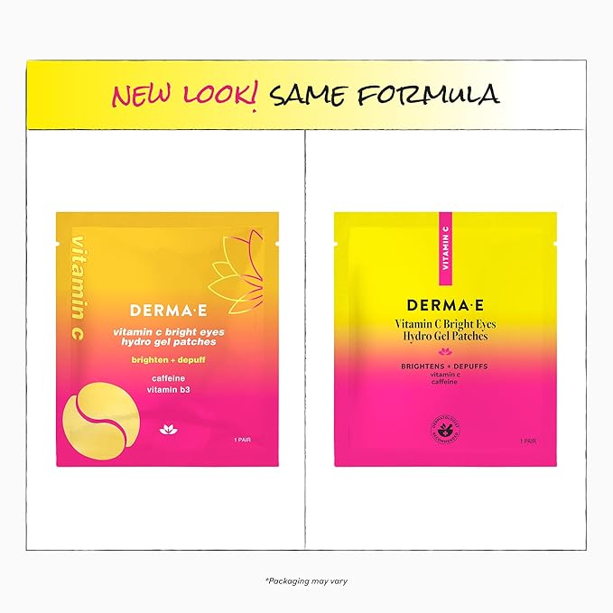 Derma E Vitamin C Bright Eyes Hydro Gel Under Eye Patches for Dark Circles (10 Ct, 5 Pairs) Allantoin, Caffeine & Vitamin B3, Eye Patches for Fine Lines, Wrinkles, Dark Circles & Puffy Eyes