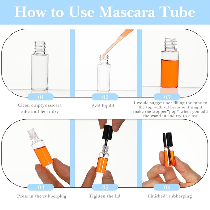 Nogeqi 20PCS Empty Mascara Tube 3ml Mini Empty Mascara Tube and Wand Glass for Castor Oil Small Sample Size Eyelash Growth Packing Tubes Container with Eyelash Wand Home and Travel