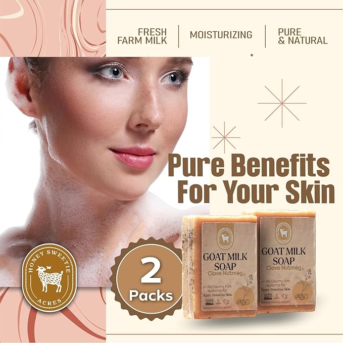 Honey Sweetie Acres 2-Pack Clove Nutmeg Goat Milk Soap - Handmade 5 oz Bar, Made with Natural Ingredients, Moisturizing & Gentle, Made in the USA