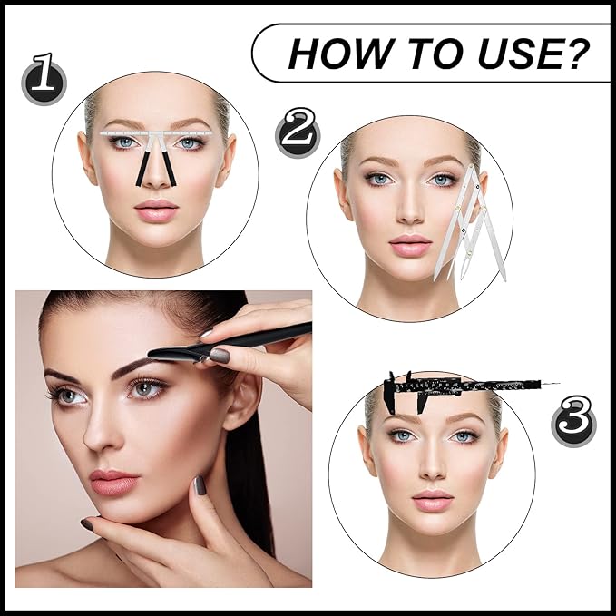 Weewooday 6 Pieces Tattoo Eyebrows Rulers 3 Point Positioning Ruler Mini Caliper Double Scale Vernier Calipers Eyebrow Caliper Microblading Ruler Measuring Tool with Eyebrow Shaver(Black)