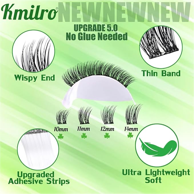 Self Adhesive Eyelashes 10-14mm Wispy Lash Clusters Pre-Glued No Glue Needed Reusable Waterproof Press on Lashes for Natural Look 100Pcs with Tweezers Easy Apply Beginner Friendly Kit