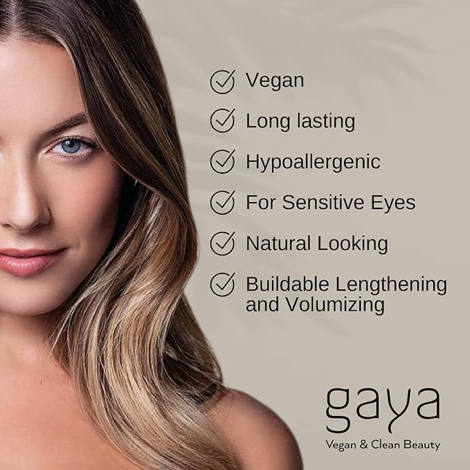 Vegan Black Mascara for Sensitive Eyes, Natural Hypoallergenic mascara, Buildable Lengthening and Volumizing for Natural Looking, Cruelty Free, Ophthalmologist Tested- By Gaya cosmetics