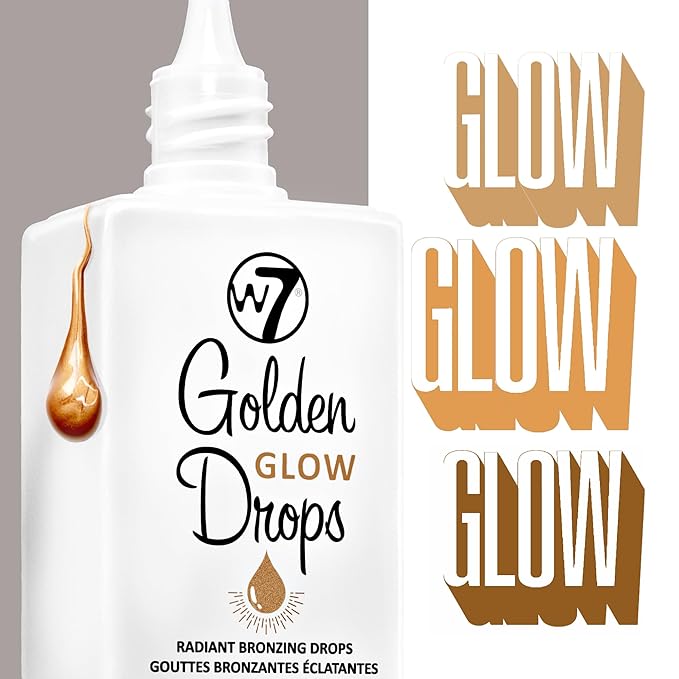 W7 Golden Glow Drops & Brush Duo - 2Pcs Set - Liquid Bronzing Drops & Face & Body Applicator Brush