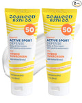 Seaweed Bath Co. Active Sport Defense Cream SPF 50 - Broad Spectrum Hybrid Sunscreen with Zinc Oxide, Aloe & Watermelon - Water Resistant Face and Body Daily Sunblock, 3.4 Ounce (Pack of 2)