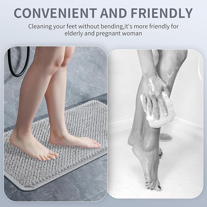 Yolife Shower Foot Scrubber Mat, Anti-Slip Bath Mat with Scrub Bristles, Soft Shower Foot Massager with Strong Suction Cups for Soothe Achy Feet, 25.6" x 13.4"