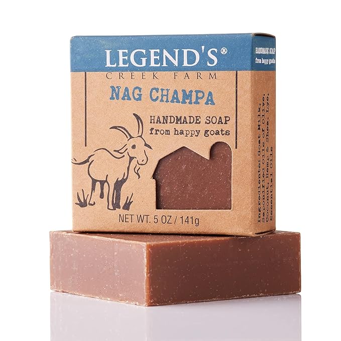 Legend's Creek Farm Goat Milk Soap - Cleansing Moisturizing Bar for Hands and Body - 5 Oz Creamy Lather, Nourishing, Gentle Natural Soap for Sensitive Skin (Nag Champa, Pack of 3)