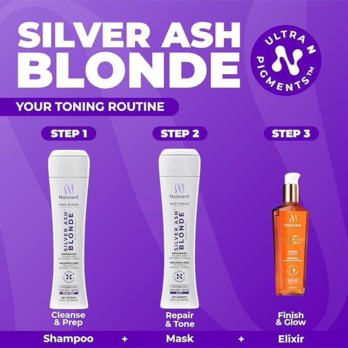 Naissant Silver Ash Blonde Hair Blue Toning Shampoo | Ultra High-Purity Blue Pigments | Neutralizes Orange &Brassy Tones | Hyaluronic Acid, Collagen &Biotin |Paraben, Ammonia &Sulfate Free |10.1 Fl Oz