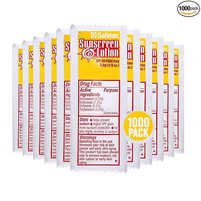 Sunscreen Lotion, SPF30 Protection and PABA Free, Individual Packets of Sunscreens (Pack of 1000) – Travel Size Sun Screen for Outdoors, Bundled with reclosable Homesphere bag