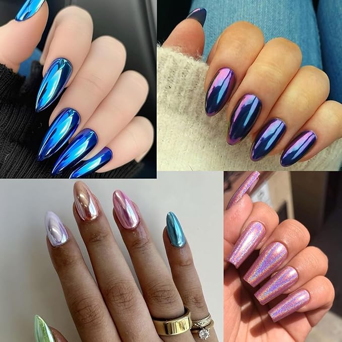 16 Jars Chrome Nail Powder Nail Art Glitter Decoration Metallic Mirror Effect Holographic Aurora Chameleon Pigment Powder Kit 0.35g/Jar Pearl for Resin Craft & Nail Art