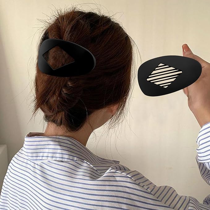 Atoden Large Flat Round Hair Clips Oval Claw Clips for Thick Medium Thin Hair 6Pcs Non Slip Strong Hold Barrettes Duckbill Accessories for Women Girls Matte Black Color