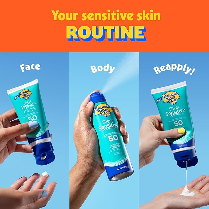 Banana Boat Sheer Sensitive Body Spray, SPF 50, 6oz
