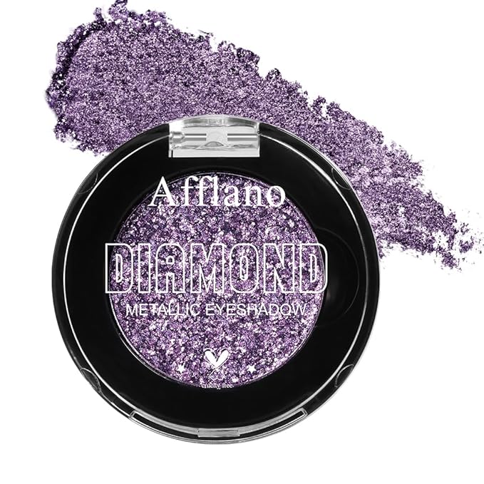 Afflano Sparkle Purple Glitter Eyeshadow One-Swipe Coverage, Diamond Lilac Purple Glitter Eyeshadow Palette Single, Pigmented Metallic Violet Eye Shadow Pallet for Girl Women Bold Eye Look, 7H