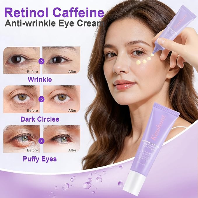 Caffeine Retinol Eye Cream, Anti Wrinkles Firming Under Eye Cream with Peptide, Collagen, Niacinamide for Dark Circles, Puffiness, Radiant Skin, Hydrating Skincare 1.01fl.oz