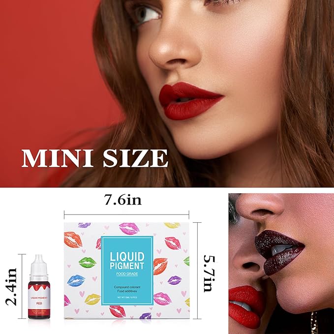 12 Colors DIY Lip Gloss Pigment Set，Liquid Pigment for Lip Gloss Natural Multifunctional High Color Rendering Red Warm Color Pigment for Lip Gloss Making-Set A