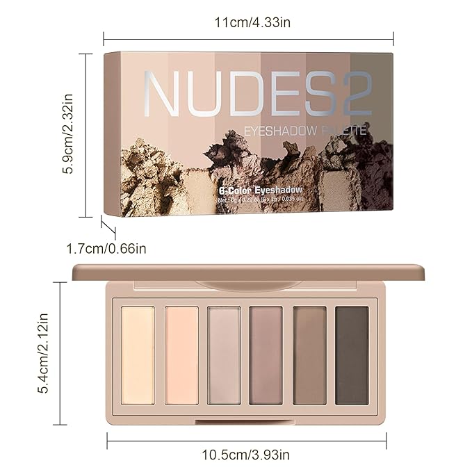 KYDA 6 Colors Nudes2 Mini Eyeshadow Palette, Neutral Nude Brown Eyeshadow, All Matte Eyes Palette, High Pigment Pressed Powder Eye Makeup Gift for Women, Lasting Blendable Daily Eyes Shadow