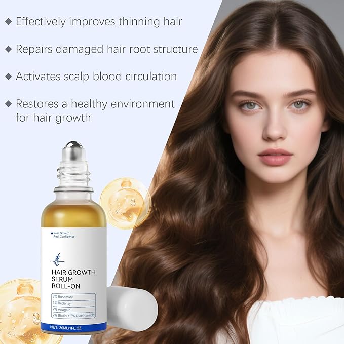 Wild Nourish Hair Oil Serum Roll, Rosemary Hair Growth Serum for Thicker Fuller Hair Appearance, No-Rinse Fast-Absorbing Scalp Treatment with Ginger & Niacinamide (1 Fl Oz (Pack of 1))