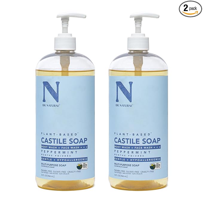 Castile Liquid Soap - Peppermint by Dr. Natural for Unisex - 32 oz Soap - Pack of 2