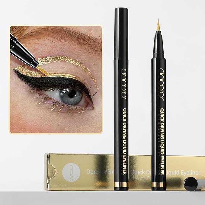 docolor Gold Liquid Eyeliner Waterproof – Long-Lasting Shimmer Gold Eye Liner Pen with Precision Brush Tip, Smudge-Proof & Fade-Resistant Eye Makeup Tool